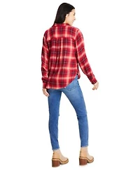 Lucky Brand Womens Cotton Rolling Stones Boyfriend Tee Cloud Plaid Boyfriend Shirt Ava Mid Rise Ripped Skinny Jeans