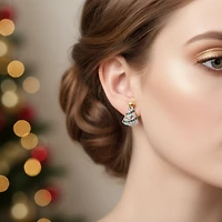 Bling Jewelry Holiday Golden Star Winter Red Green Cubic Zirconia Cz Sparkly Christmas Tree Stud Earrings