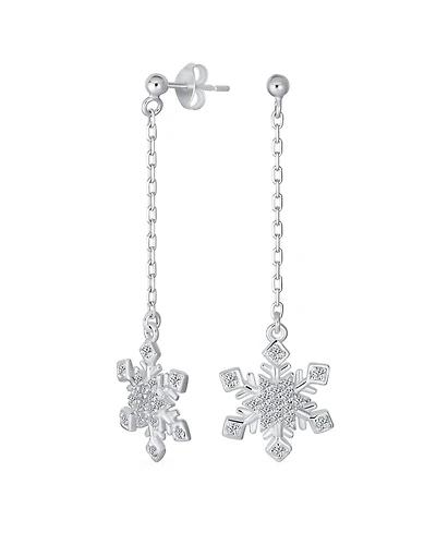 Bling Jewelry Christmas Cubic Zirconia Frozen Winter Holiday Party Linear Chain Pave Cz Snowflake Dangle Earrings Sterling Silver