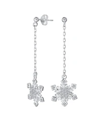 Bling Jewelry Christmas Cubic Zirconia Frozen Winter Holiday Party Linear Chain Pave Cz Snowflake Dangle Earrings Sterling Silver