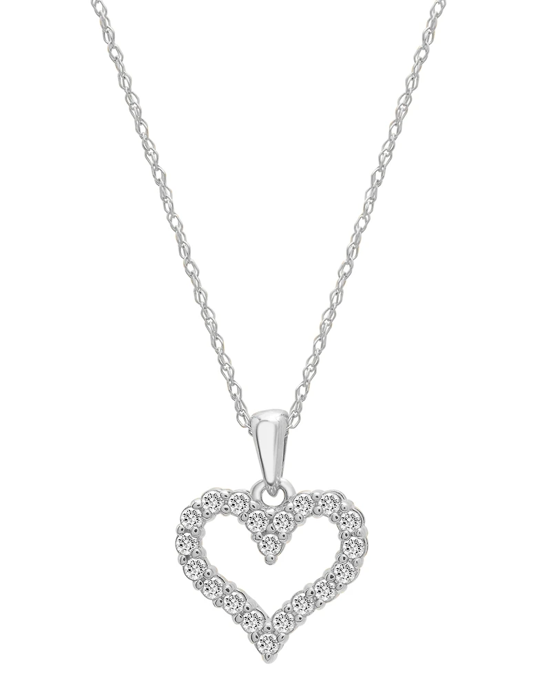 Diamond Open Heart Pendant Necklace (1/4 ct. t.w.) 14k White or Yellow Gold, 18" + 2" extender