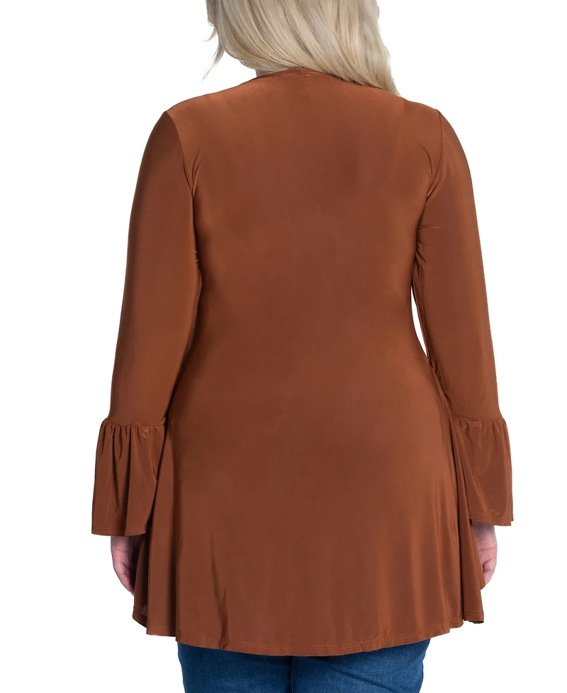 24seven Comfort Apparel Plus Size Long Bell Sleeve High Low Tunic Top