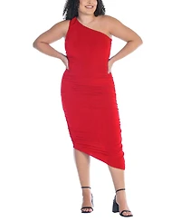 24seven Comfort Apparel Plus One Shoulder Ruched Bodycon Dress
