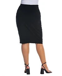 24seven Comfort Apparel Plus Elastic Waist Knee Length Skirt