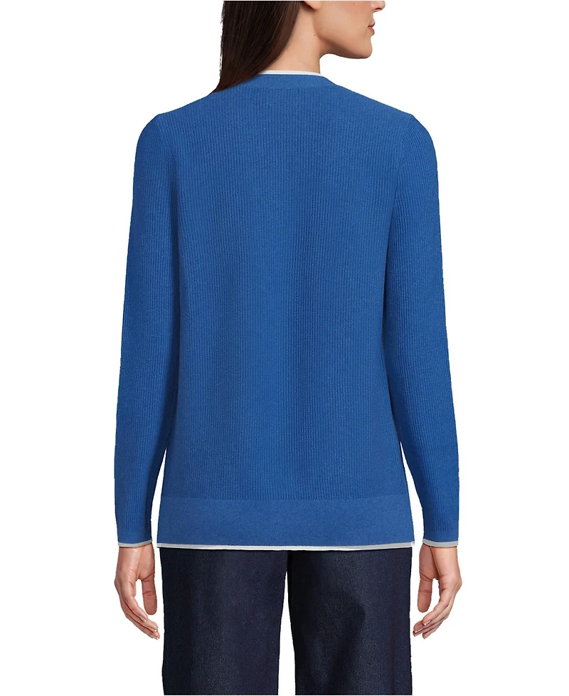 Lands' End Women's Fine Gauge Cotton Cardigan and Tank Sweater Set