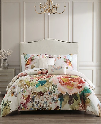 Bebejan Antique Flowers Ivory Bedding 200 Thread Count 100% Cotton Sateen 5 Piece Reversible King Comforter Set