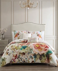 Bebejan Antique Flowers Ivory Bedding 200 Thread Count 100% Cotton Sateen 5 Piece Reversible King Comforter Set