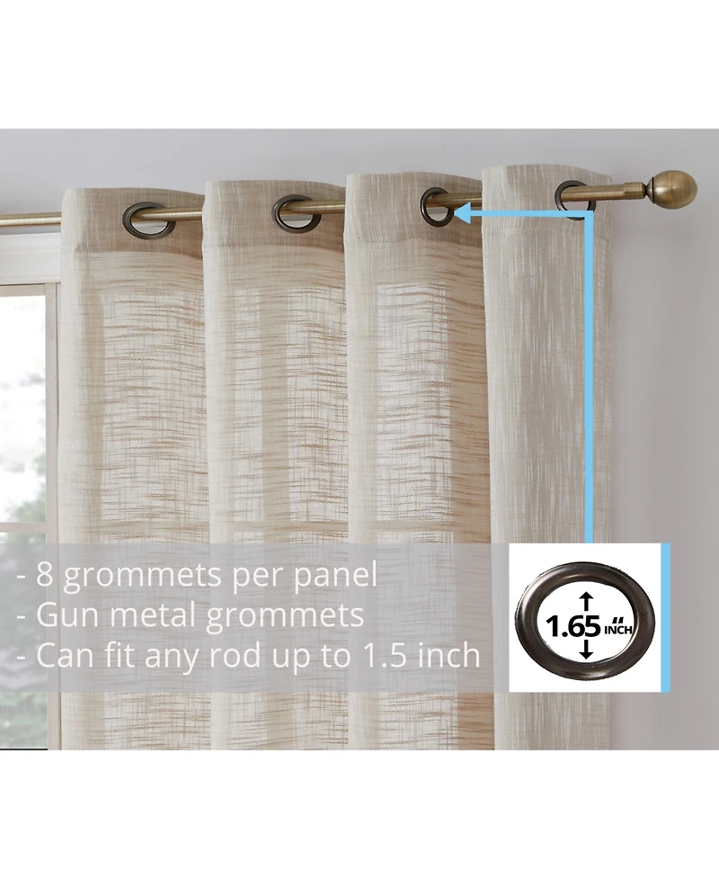 Hlc.me Madison Faux Linen Textured Semi Sheer Privacy Sun Light Filtering Transparent Window Grommet Long Thick Curtains Panels