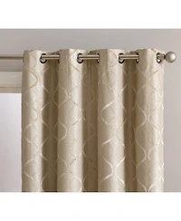 Hlc.me Versailles Lattice Flocked 100% Complete Blackout Thermal Insulated Window Curtain Grommet Panels, Energy Savings & Soundproof