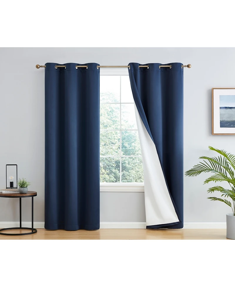 Hlc.me Dakota 100% Complete Blackout Lined Drapery with Double Layer Thermal Insulated Energy Efficient Window Curtain Grommet Panels for Bedroom & Li