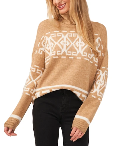 CeCe Women's Fair Isle Long Sleeve Turtleneck Sweater