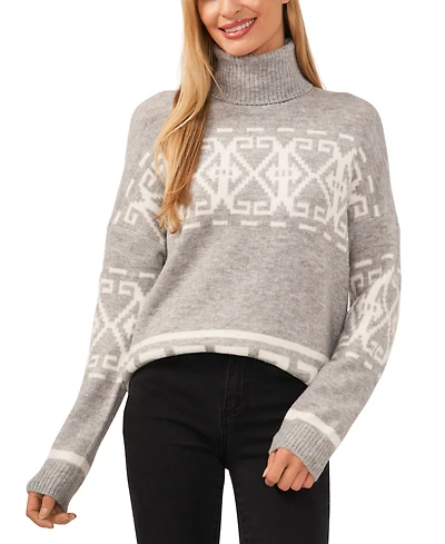 CeCe Women's Fair Isle Long Sleeve Turtleneck Sweater