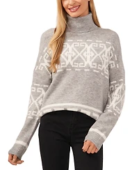 CeCe Women's Fair Isle Long Sleeve Turtleneck Sweater