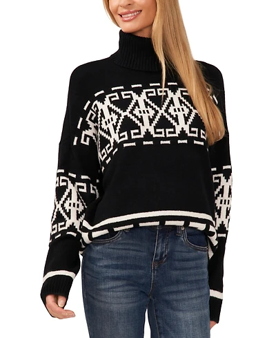 CeCe Women's Fair Isle Long Sleeve Turtleneck Sweater