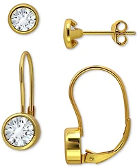 Giani Bernini 2-Pc. Set Cubic Zirconia Stud & Leverback Earrings in 18k Gold-Plated Sterling Silver, Created for Macy's