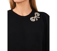 CeCe Women's Rhinestone Bow Crew Neck Sweater