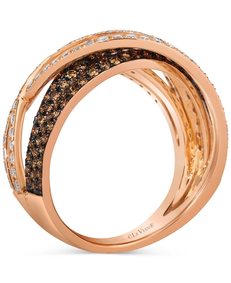 Le Vian Chocolatier Chocolate Diamond & Vanilla Diamond Crossover Ring (1-1/2 ct. t.w.) in 14k Rose Gold
