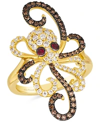 Le Vian Chocolate Diamond & Nude Diamond (7/8 ct. t.w.) & Passion Ruby (1/20 ct. t.w.) Octopus Ring in 14k Gold