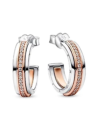 Pandora Signature Two Tone Logo and Pave Hoop Earrings