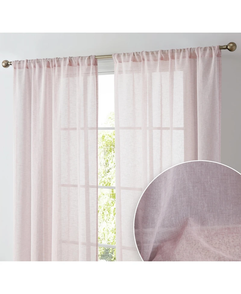 Hlc.me Penelope Faux Linen Textured Semi Sheer Privacy Sun Light Filtering Transparent Window Pocket Hole Thick Curtains Drapery Panels for Bedroom