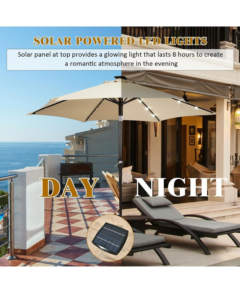 Slickblue 9 ft Solar Led Lighted Patio Market Umbrella Tilt Adjustment Crank Lift