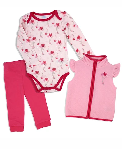 Baby Mode Girls Hearts Bodysuit, Pants and Vest, 3 Piece Set