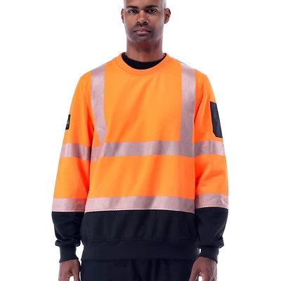 RefrigiWear Men's HiVis Crewneck Sweatshirt with Reflective Tape - High Visibility Safety Pullover