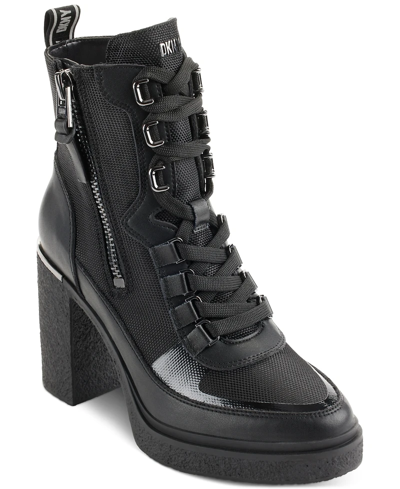 Dkny Women's Toia Lace-Up Zip Block Heel Booties