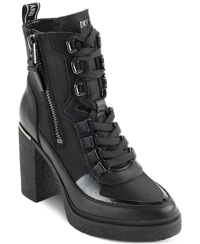 Dkny Women's Toia Lace-Up Zip Block Heel Booties