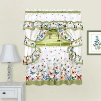 GoodGram Butterflies Prairie Complete 5 Piece Cottage Kitchen Curtain Set