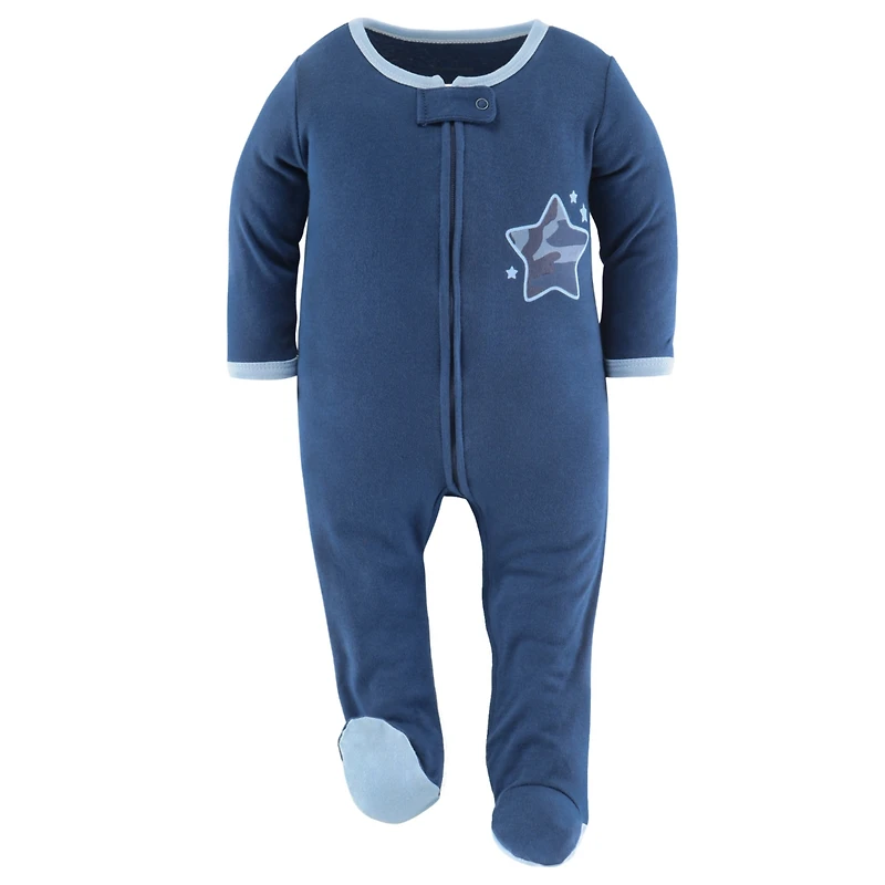 The Peanutshell Baby Boys Blue Camo Footed Sleepers for Boys, 3-Pack