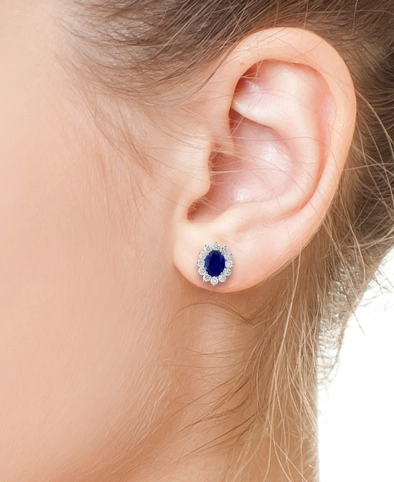 Effy Lab Grown Sapphire (3-3/4 ct. t.w.) & Lab Grown Diamond (1-5/8 ct. t.w.) Halo Stud Earrings in 14k White Gold