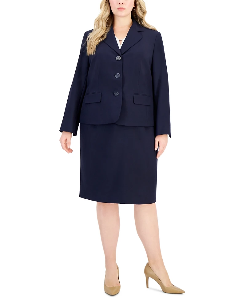 Le Suit Plus Size Button-Front Pencil Skirt Suit