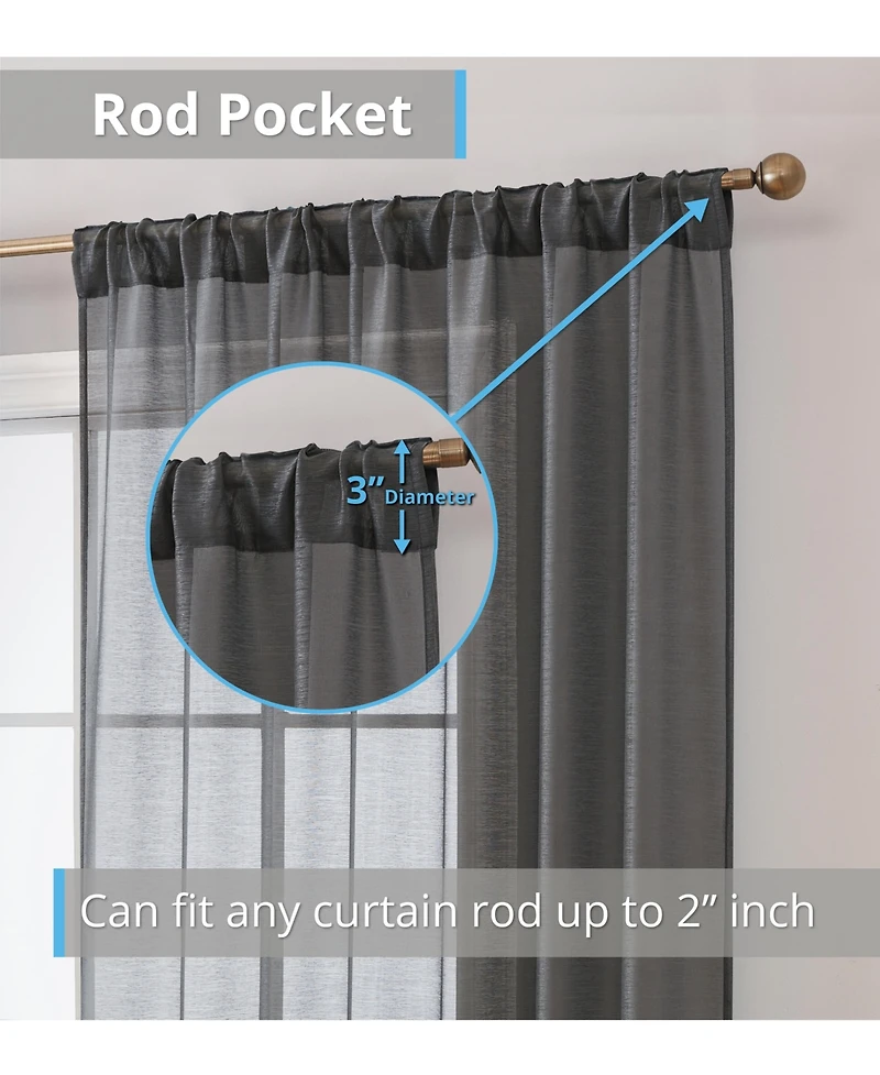 Hlc.me Lauren Semi Sheer Light Filtering Transparent Pocket Top & Back Tab Lightweight Window Curtains Drapery Panels Bedroom & Living Room