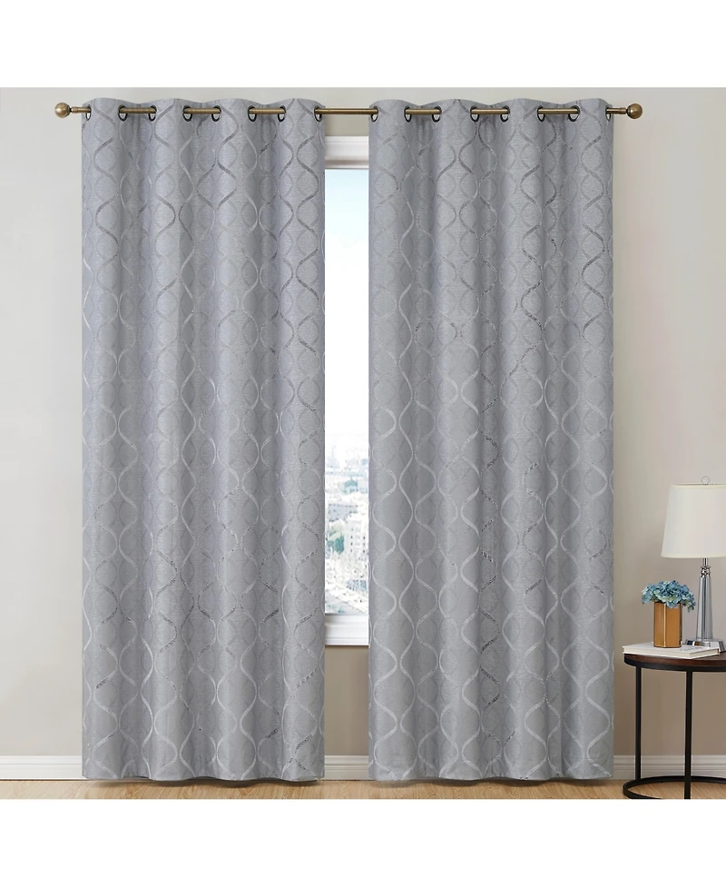 Hlc.me Versailles Lattice Flocked 100% Complete Blackout Thermal Insulated Window Curtain Grommet Panels, Energy Savings & Soundproof