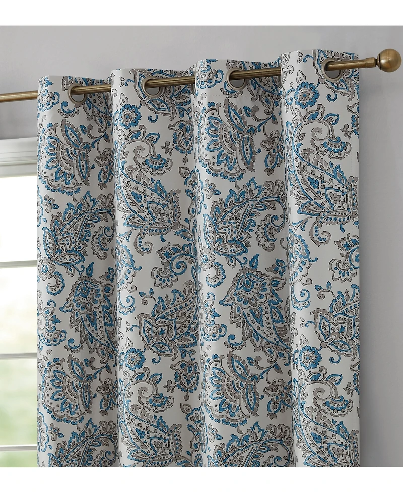 Hlc.me Amalfi Paisley Faux Silk 100% Blackout Room Darkening Thermal Lined Curtain Grommet Panels - Energy Efficient, Noise Reducing - Set of 2