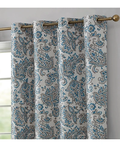 Hlc.me Amalfi Paisley Faux Silk 100% Blackout Room Darkening Thermal Lined Curtain Grommet Panels - Energy Efficient, Noise Reducing - Set of 2