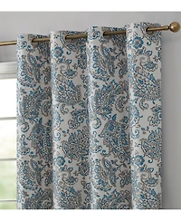 Hlc.me Amalfi Paisley Faux Silk 100% Blackout Room Darkening Thermal Lined Curtain Grommet Panels - Energy Efficient, Noise Reducing - Set of 2