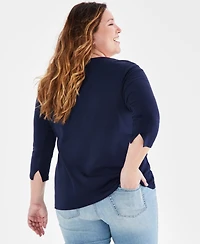Style & Co Plus Pima Cotton 3/4-Sleeve Top, Exclusively at Macy's