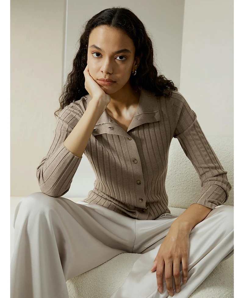 Lilysilk Women's Ribbed Silk-Cashmere Blend Cardigan