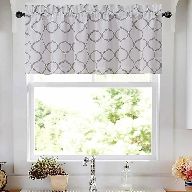 Kate Aurora Shabby Chic White & Gray Trellis Clover Rod Pocket Window Valance