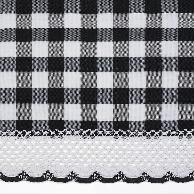 Kate Aurora Complete 3 Piece Country Farmhouse Plaid Gingham Black & White Buffalo Check Kitchen Curtain Tier & Valance Set