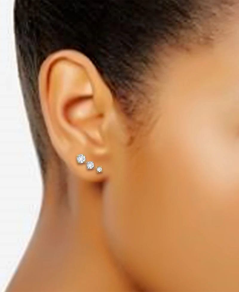 Giani Bernini 3-Pc Set Cubic Zirconia Stud Earrings in Sterling Silver & 18k Gold-Plate, Created for Macy's