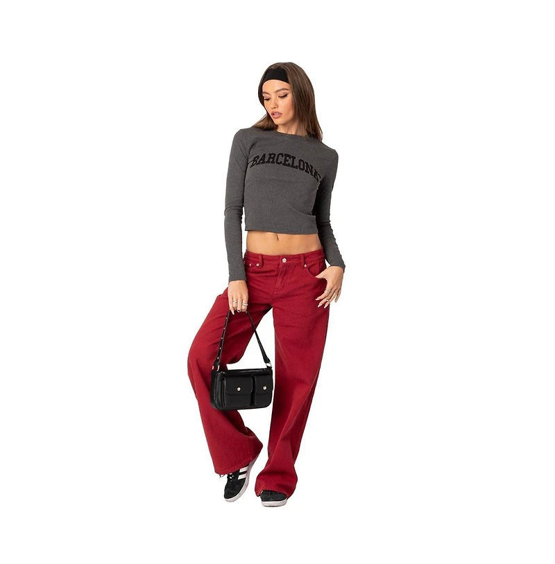 Edikted Womens Roman Low Rise Slouchy Jeans