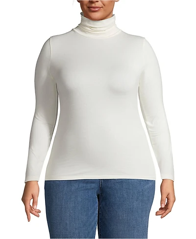 Lands' End Plus Size Lightweight Jersey Skimming Long Sleeve Turtleneck