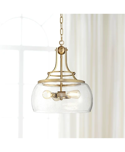 Franklin Iron Works Charleston Warm Brass Pendant Chandelier 16" Wide Modern Dimmable Led Clear Seedy Glass 3-Light Fixture for Dining Room Living Hou