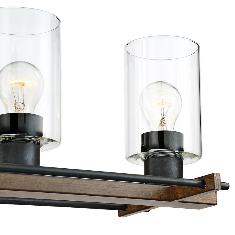 Franklin Iron Works Ranger Dust Bronze Wood Linear Pendant Chandelier 36 3/4" Wide Rustic Clear Glass 5-Light Fixture for Dining Room Kitchen Isl