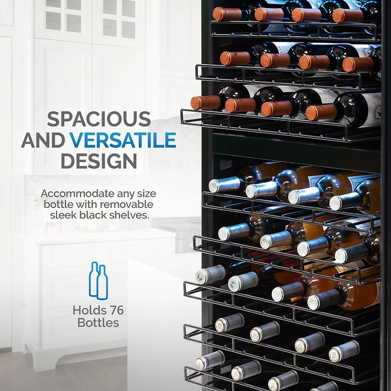 Newair Freestanding Bottle Dual Zone Compressor Wine Fridge with Low-Vibration Ultra-Quiet Inverter Compressor