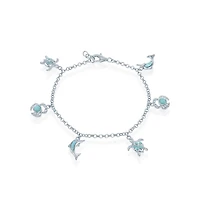 Sterling Silver Larimar Turtle, Crab and Dolphin Charms Bracelet