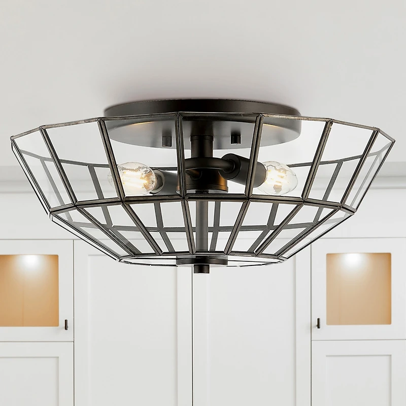 Jonathan Y Theo Farmhouse Rustic Iron/Glass Led Semi Flush Mount